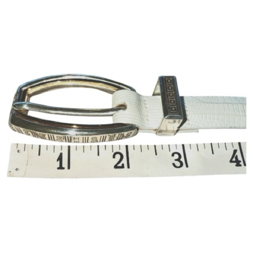 Talbots Cream Reptile Print Thin Leather Belt Mixed Metal Silver Gold Buckle XS - Picture 8 of 12